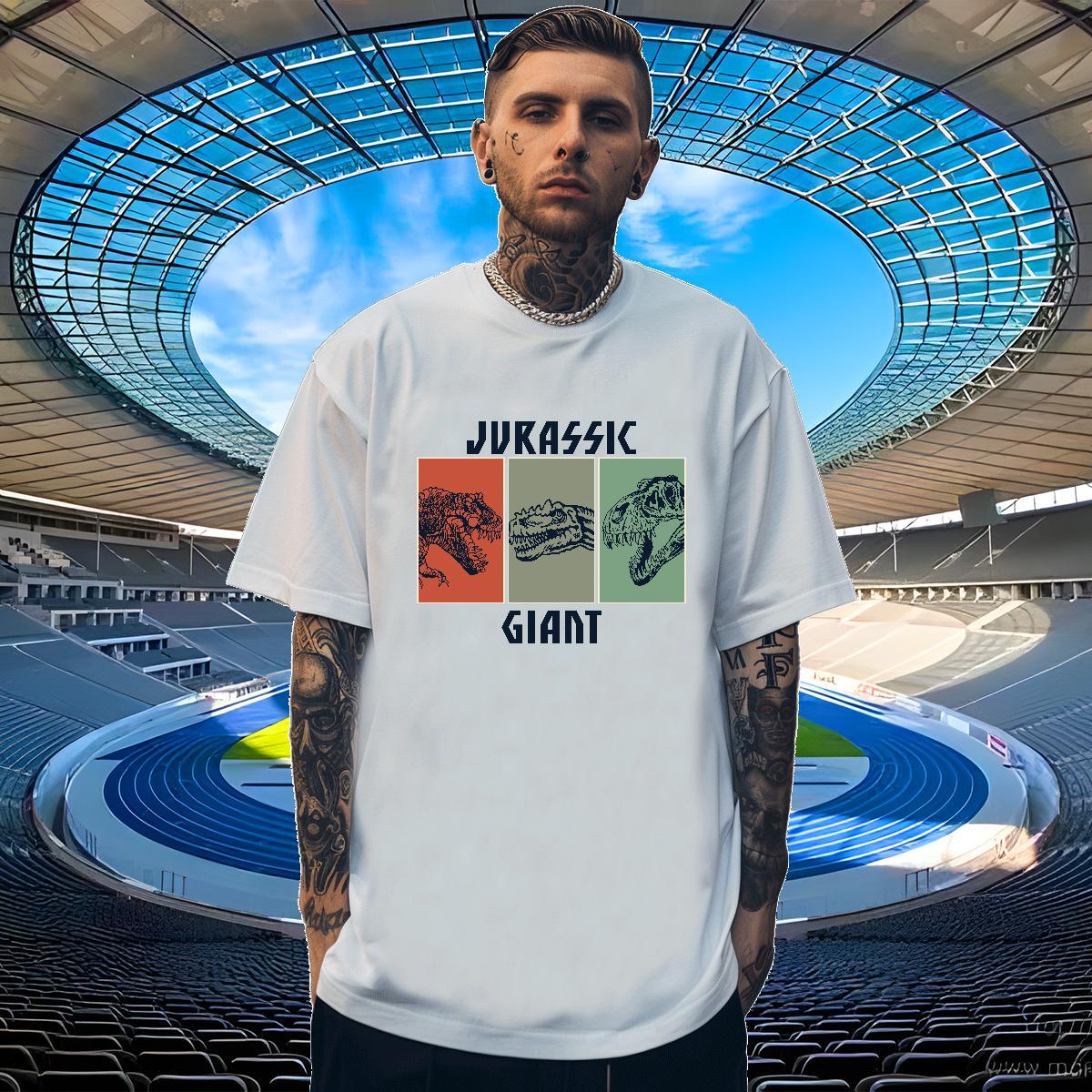 Wholesale Men Clothes T-Shirt 230g Pure Cotton dinosaur T-Shirts High Street Hip Hop Breathable Crew Neck Black White 2024 Designer Tops Tees