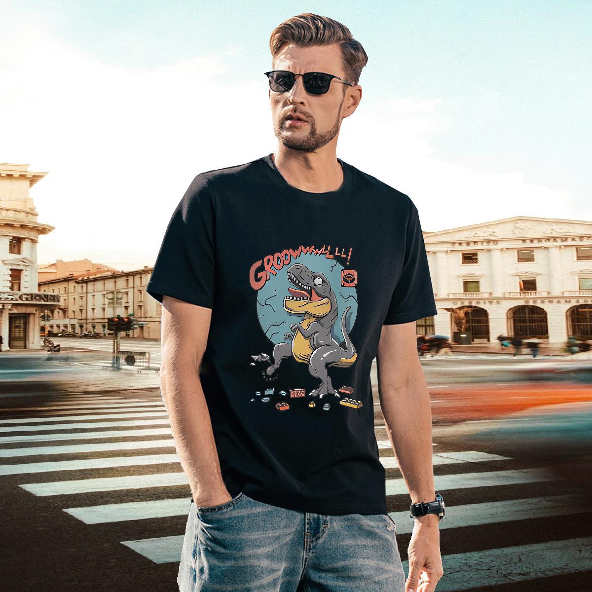 Wholesale Tshirts 100% Cotton 230g dinosaur T Shirt For Man Anime Printing Street O Neck Short Sleeves White Plus Size Free Shipping Tops Tees