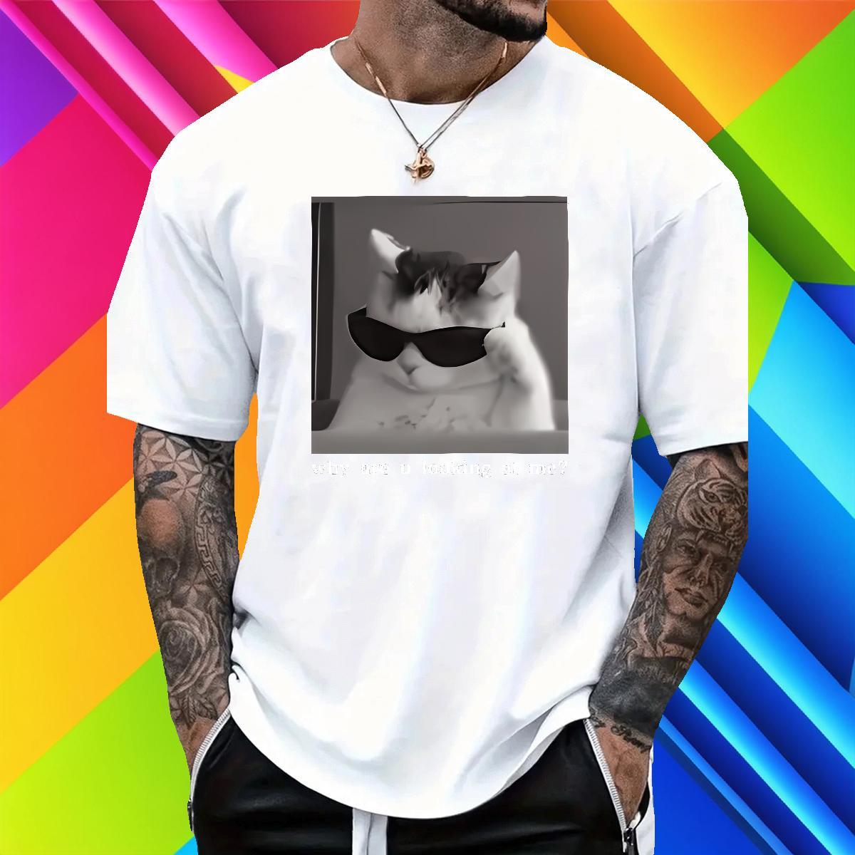 T Shirts Men 100% Cotton 230g cat Daily Wear Round Neck Short Sleeve Plus Size Custom Tshirt for Man Woman 2024 New Cool Design Clothes