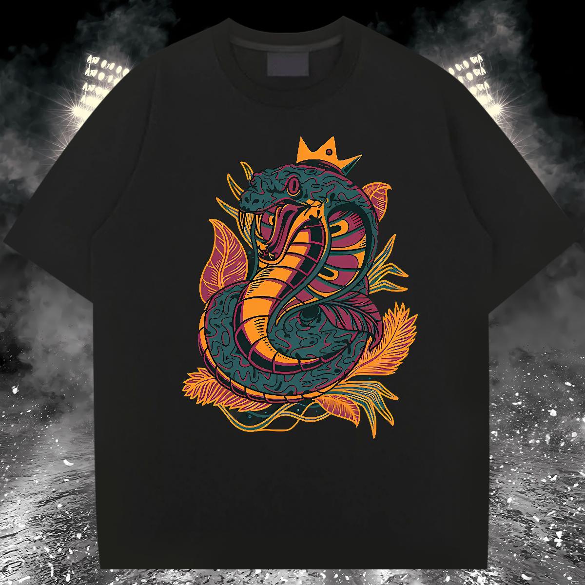 T-Shirts 230g Pure Cotton snake Street Casual Short Sleeve Soft Floral Print Men Clothes T-Shirt Wholesale TOP Quality Polos