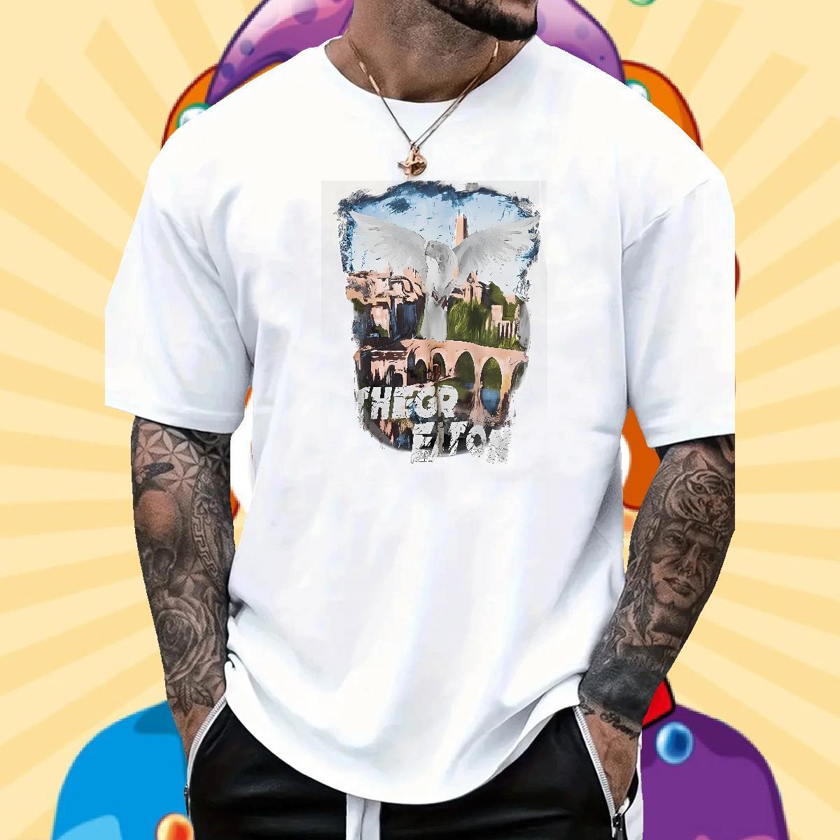 2024 New T shirt 100% Cotton 230g eagle Street Casual Tees Shirts Short Sleeve Soft Popular Couples T Shirts DIY Printed