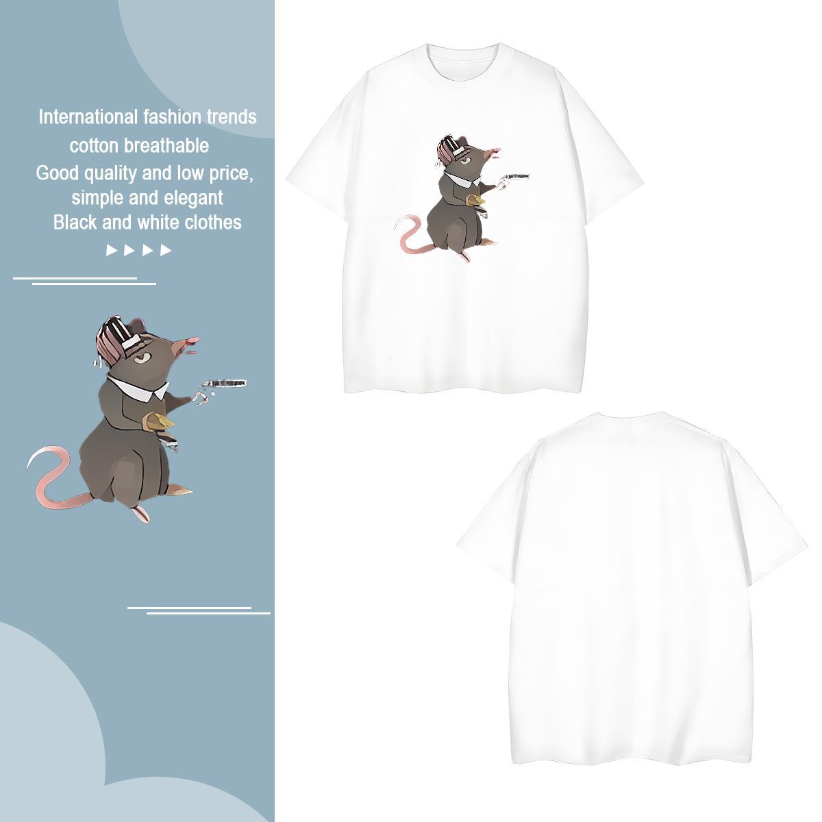 Unisex Men Tshirts 230g Pure Cotton mouse T shirt Anime Printing Street Breathable Short Sleeve White Plus Size 2024 New Polos