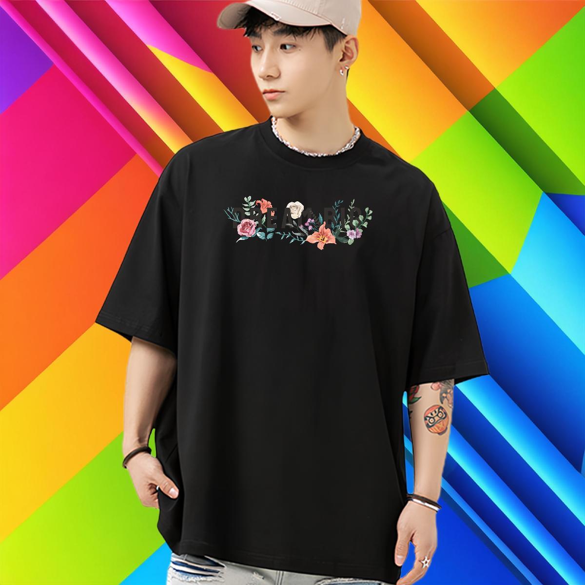 Fashion T shirt 230g Pure Cotton flower Hip Hop Wear O Neck Short Sleeves Cool Design Men Tees Custom Printing