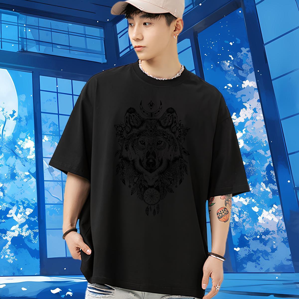 New T shirt 100% Cotton 230g wolf Street Tshirts Pure Cotton Brand Mens Tshirts Custom Cartoon