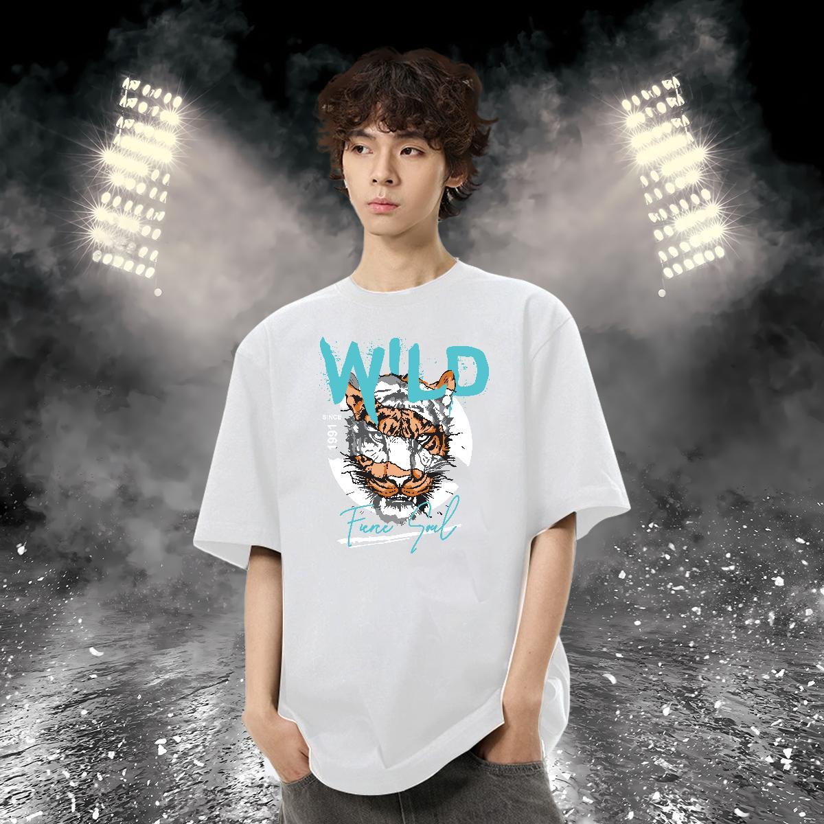2024 Summer Man T Shirts 100% Cotton 230g tiger Hip Hop Street Tee Shirt Short Sleeve Soft Loose Fit Men Tees Custom Print Oversized