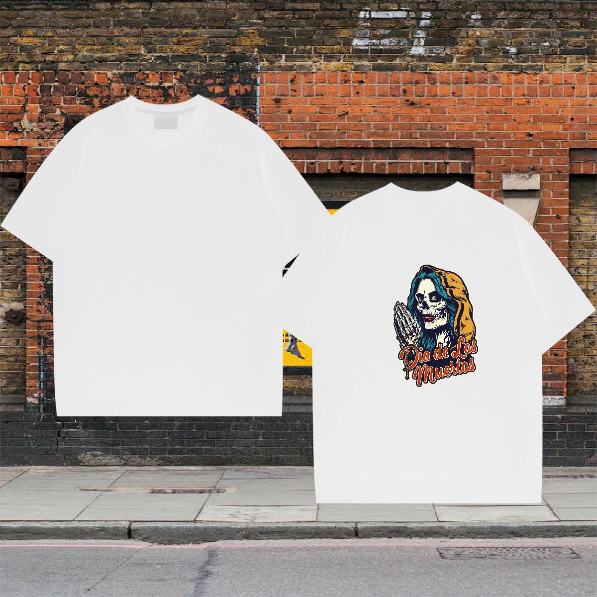 Customized T-Shirts skull Tees Shirts 230g Cotton Hip Hop High Quality DIY Logo Oversized Round Neck Short Sleeve Men Tops Tees