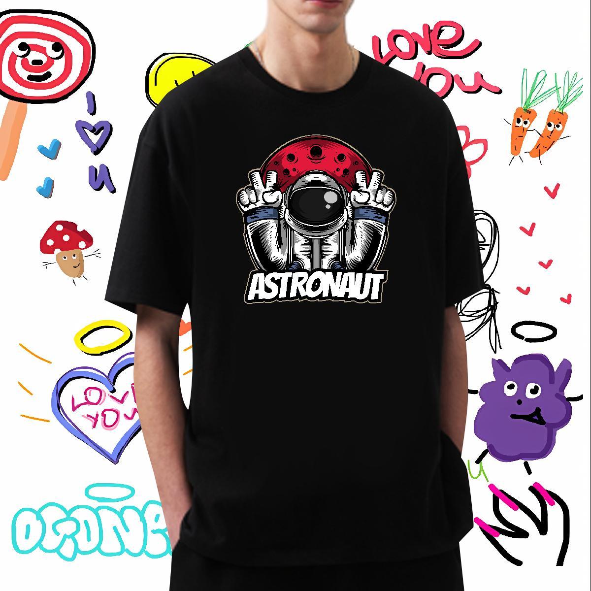 T-Shirts for Men 230g 100% Cotton cosmonaut Street Wear Pure Cotton DIY Printed Tshirt for Man Woman 2024 DIY Designer Tops Tees