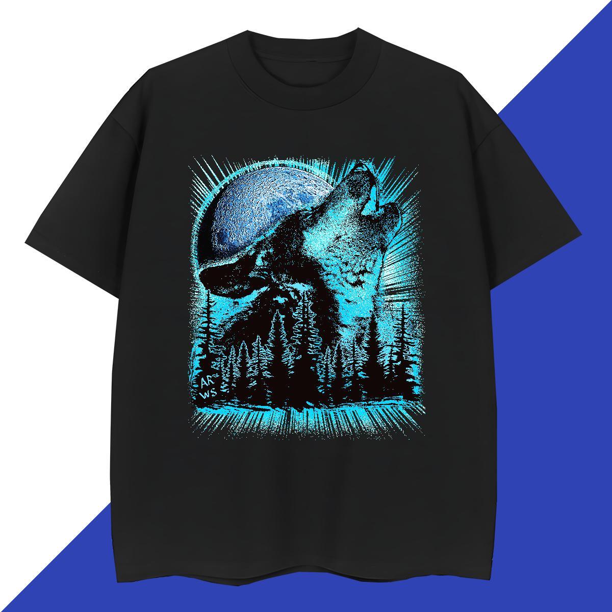 Soft Men Tops Tees 230g Pure Cotton Daily Outfit wolf White Plus Size O-Neck Short Sleeve Fashion Casual Man T Shirts Tee Shirt