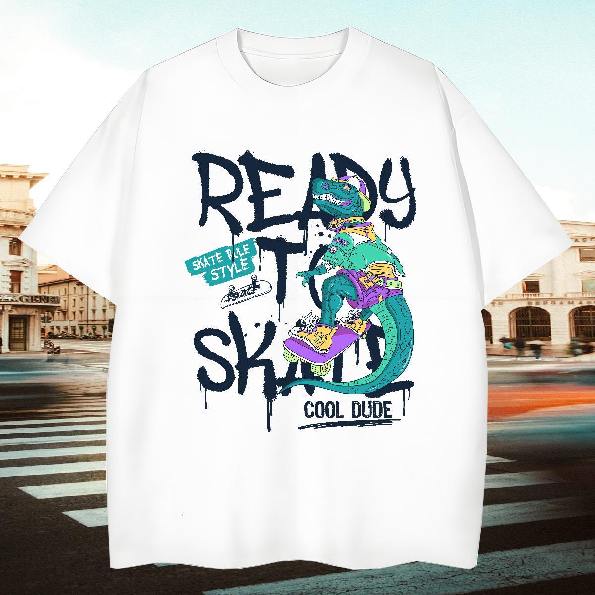 Cool Design Men Tshirts 230g Cotton dinosaur Men T Shirts Street Breathable Short Sleeve DIY Fashion New Polos