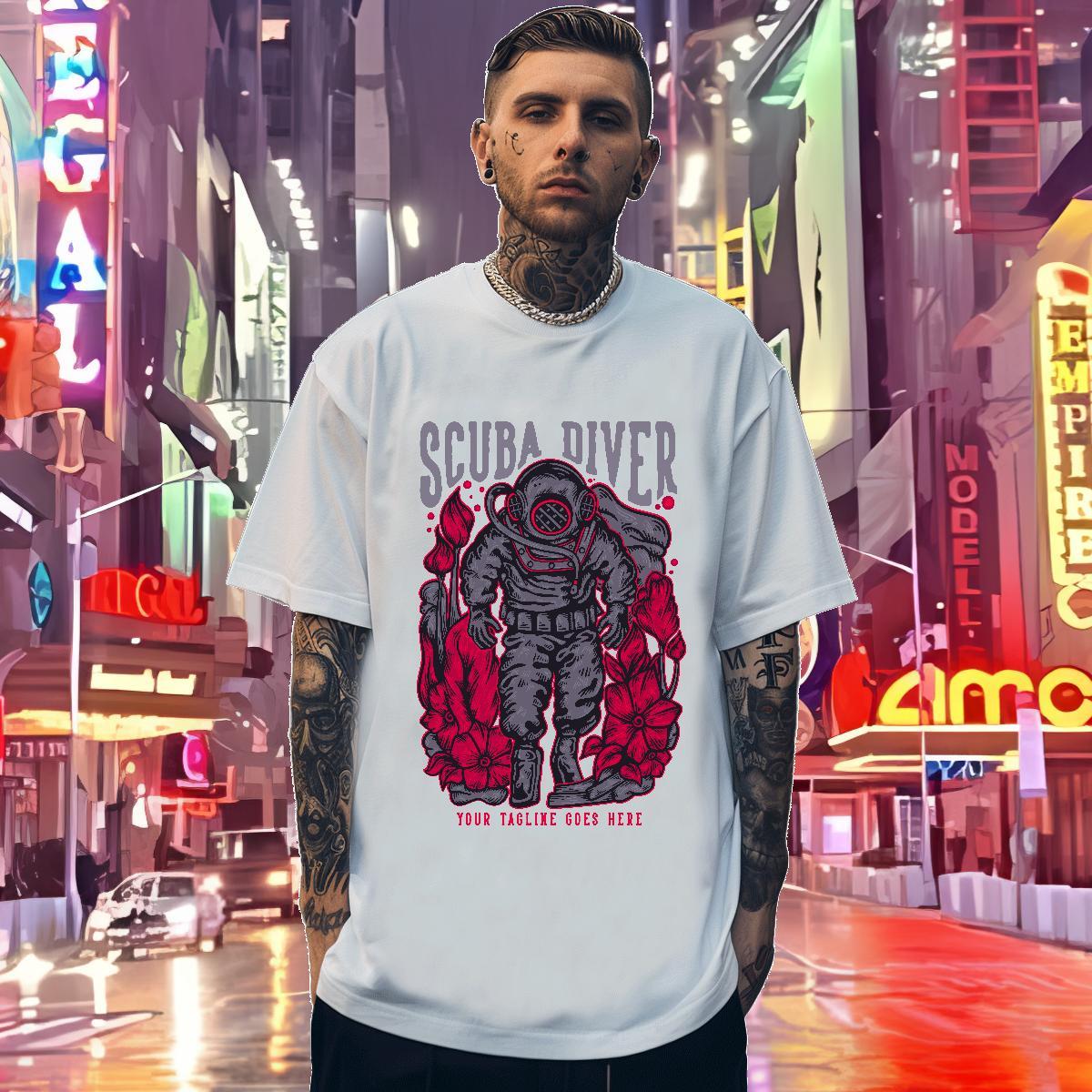 T-Shirts for Men 230g Pure Cotton space Street Wear Breathable Crew Neck Custom Printed Tshirts Fashion New Designer Clothings