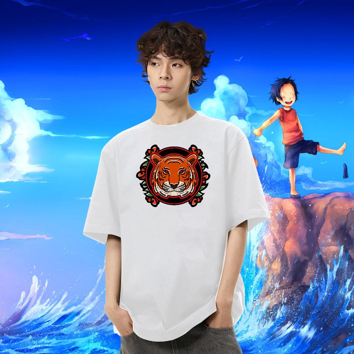 Wholesale T Shirts Men 230g Pure Cotton tiger Daily Outfit Clothings O-Neck Short Sleeve High Quality Men Clothes T-Shirt Black Oversized