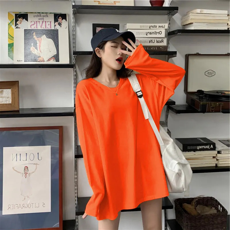 Summer womens Fashion Top Korean O-neck long sleeve purple T-shirt 240806