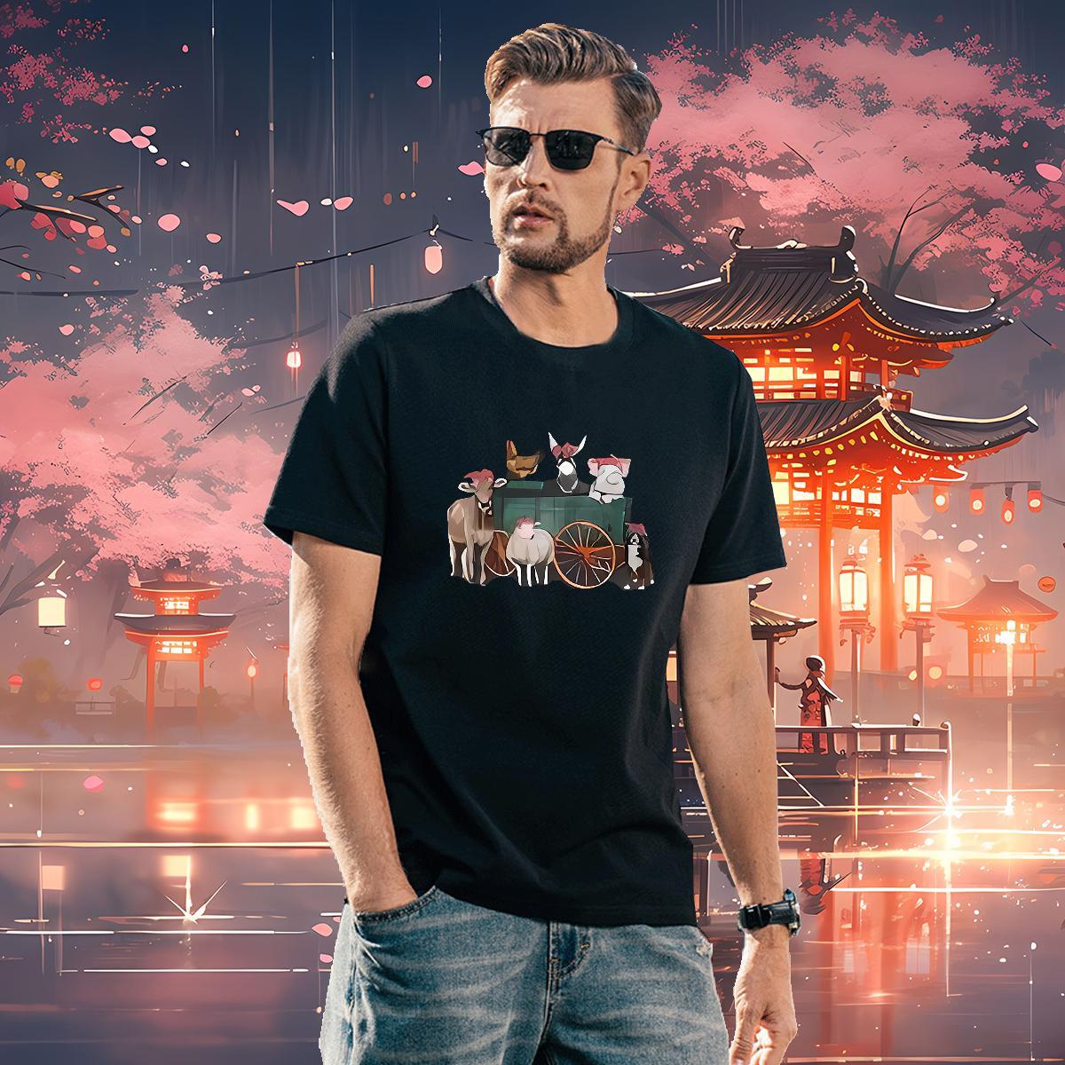 T-Shirts for Men 230g Cotton horse Casual Crew Neck Breathable Graphic Mens Tshirts Factory Direct Loose Fit Clothings