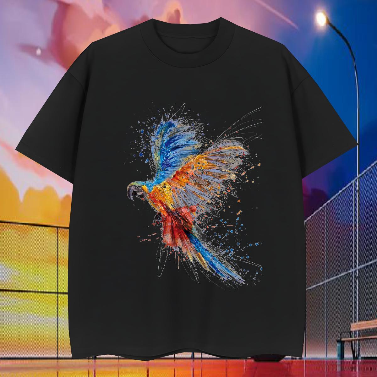 Fashion New Men T Shirts 230g Pure Cotton parrot Casual Beach Clothings Breathable Short Sleeve Loose Men Tees DIY