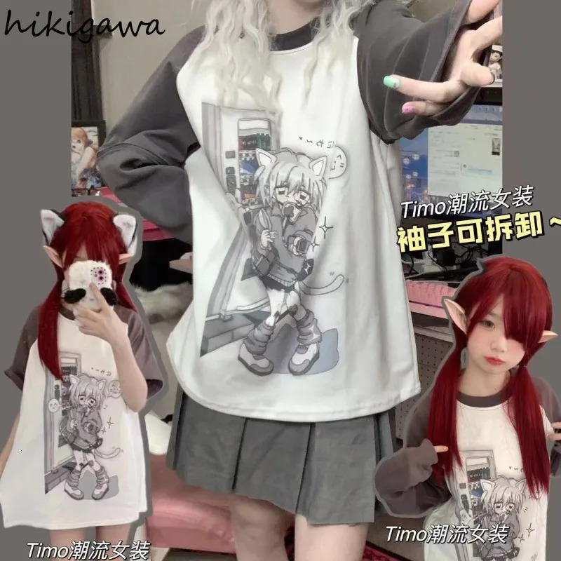 Japanese Oversized T Shirt Women Clothing Cute Anime Print Fashion Y2k Tops Ropa Mujer Casual Long Sleeve Summer T-shirts 240806