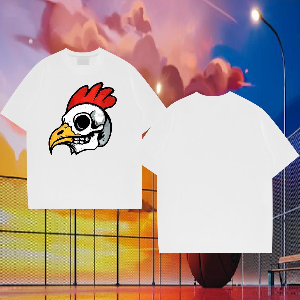 Customized T-Shirts 230g 100% Cotton chicken High Street Hip Hop Tops Tees Crew Neck Breathable Soft Men Tshirts Black White