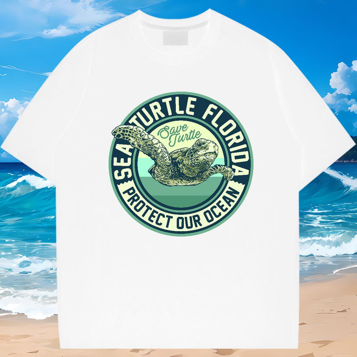 Fashion New T Shirt For Man 230g Cotton tortoise Beach Tops Shirt Breathable Crew Neck Popular Mens Tshirts Black Oversized