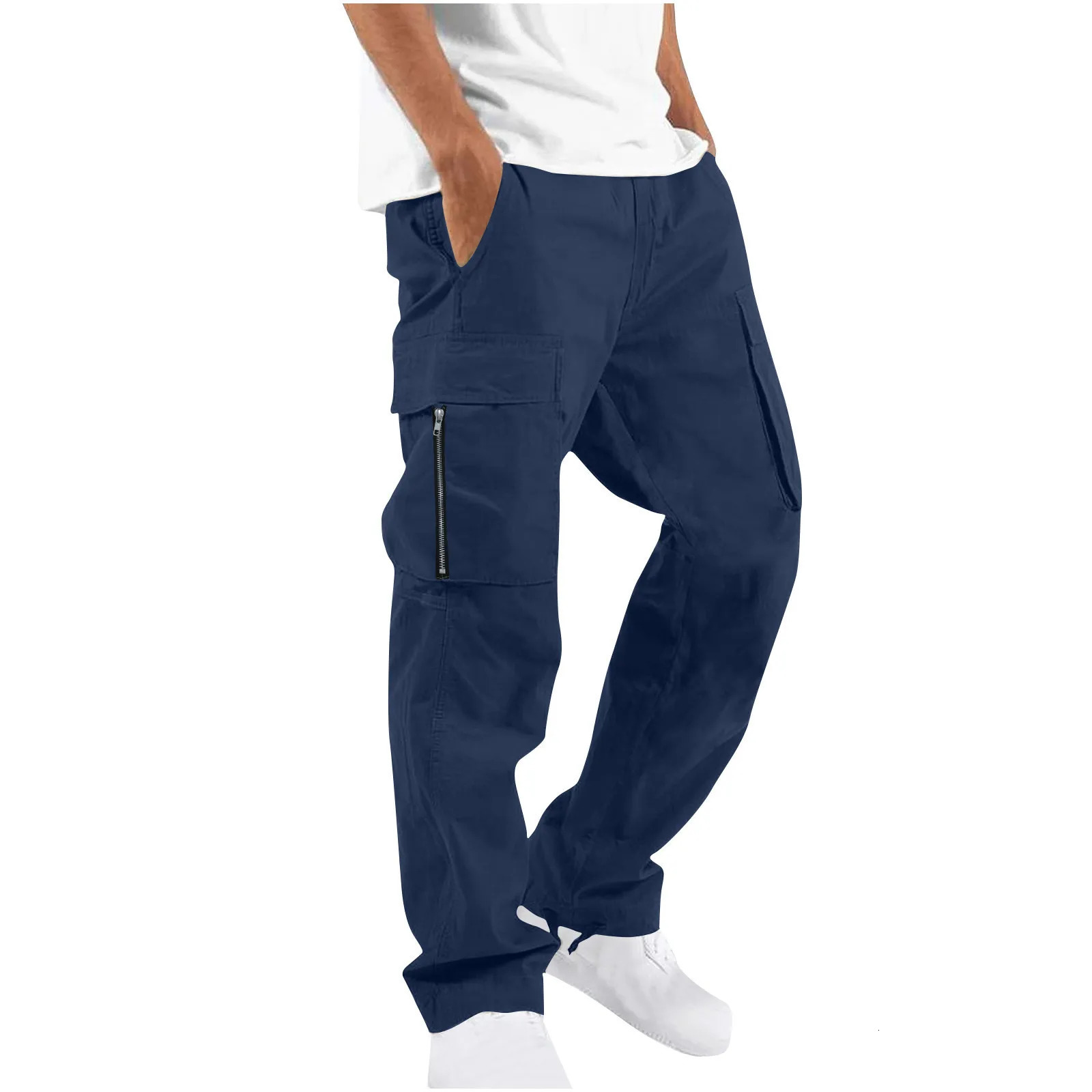 fashionable straight leg sports pants antitheft casual mens oversized loose work multi pocket 240806
