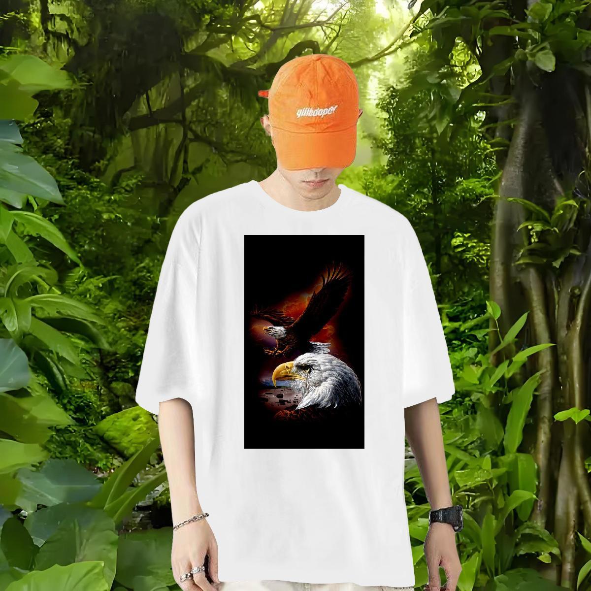 DIY Customized T Shirts Men 100% Cotton 230g eagle Sport Tees O Neck Short Sleeves Brand Tshirt for Man Woman Black Oversized