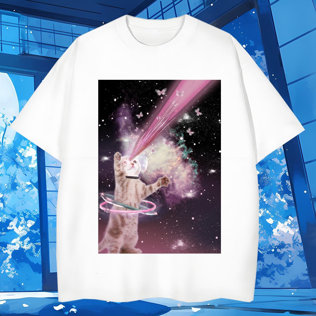 T shirt 230g 100% Cotton cat Street Casual O Neck Short Sleeves Black Oversized Tshirt for Man Woman Fashion Design TOP Quality Tees