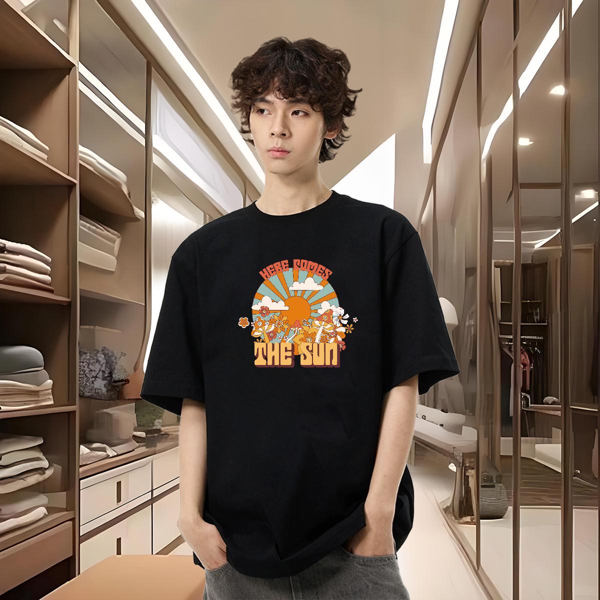 2024 New Men T Shirts 230g 100% Cotton mushroom Daily Outfit Tshirts Breathable Short Sleeve Wholesale Men Tops Tees Anime Print