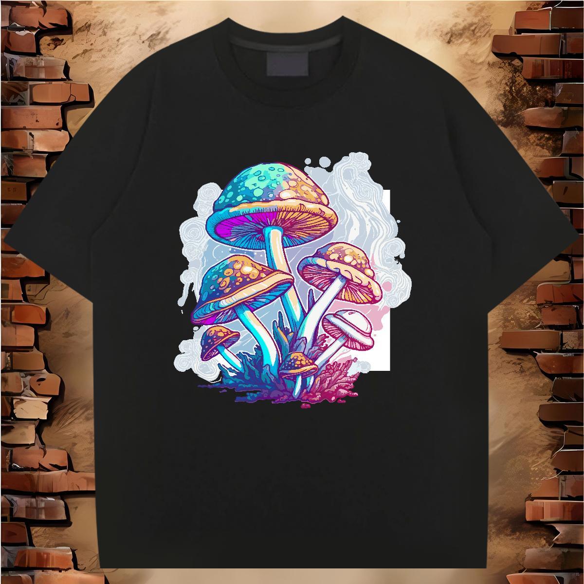 New Designer T-Shirts for Men 230g Pure Cotton mushroom Street wear Hip Hop Polos Breathable Short Sleeve Brand Couples T Shirts Plus Size Custom