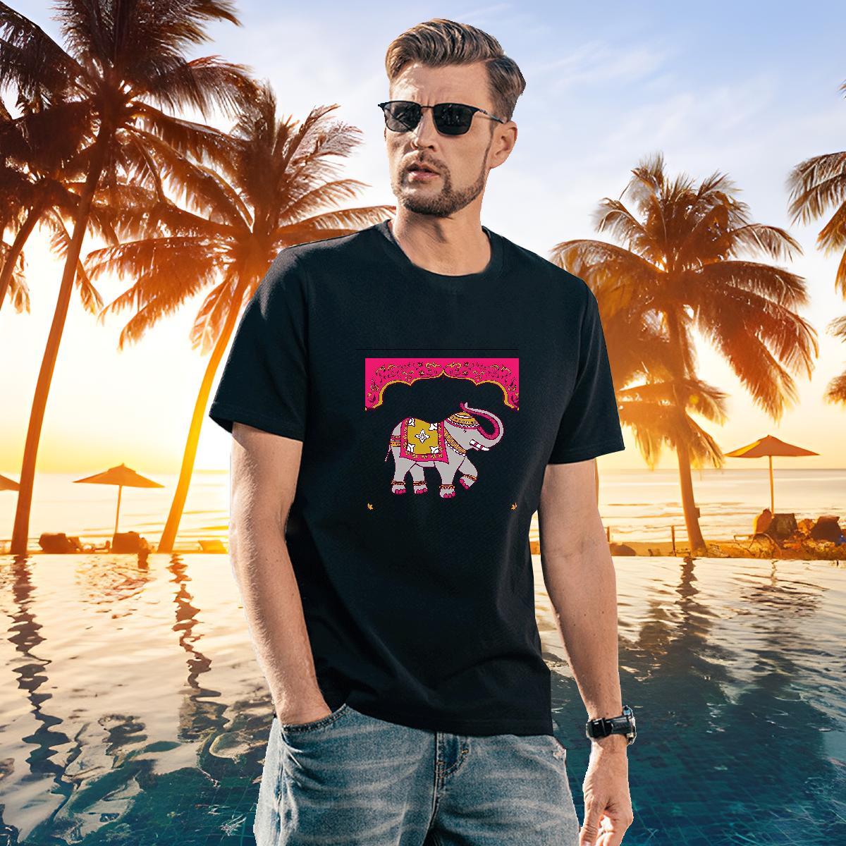Designer Men Tshirts 230g Cotton Elephant T shirt Outdoor Round Neck Short Sleeve Cartoon Printing L-4XL 2024 New Wear