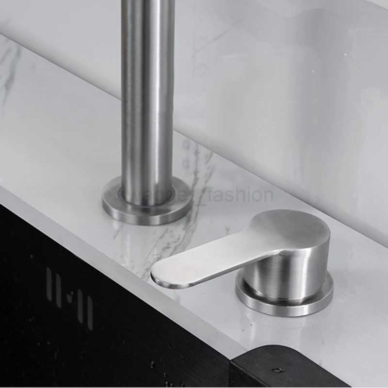 304 Stainless Steel Sink Faucet Hidden Lifting Folding Kitchen Faucet Hot and Cold Mixed Water Separate Sink Tap Dual HolesXJ240806