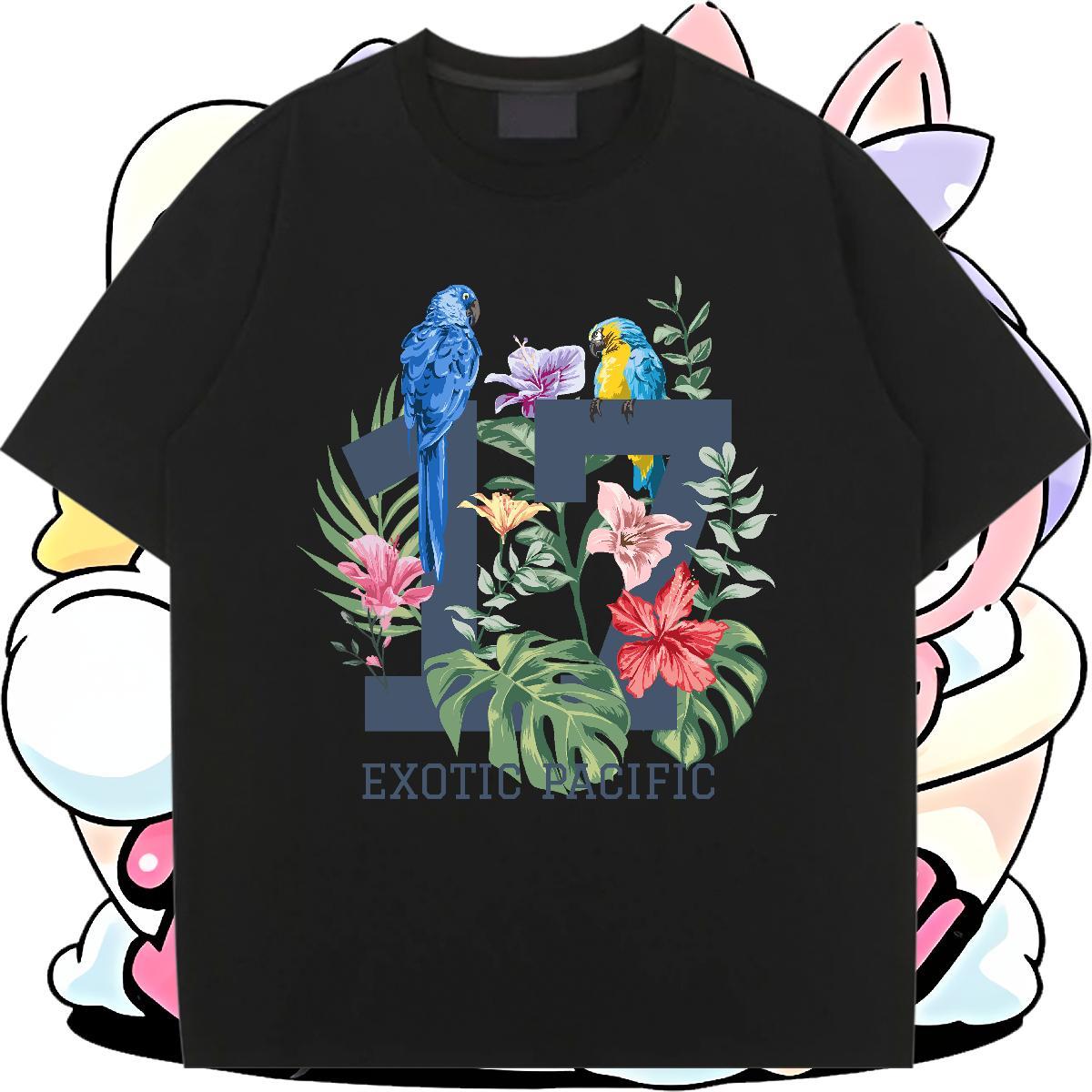 Female T shirt Breathable Short Sleeve Women Tees Custom Printing bird Street 100% Cotton 230g Classic Tshirts