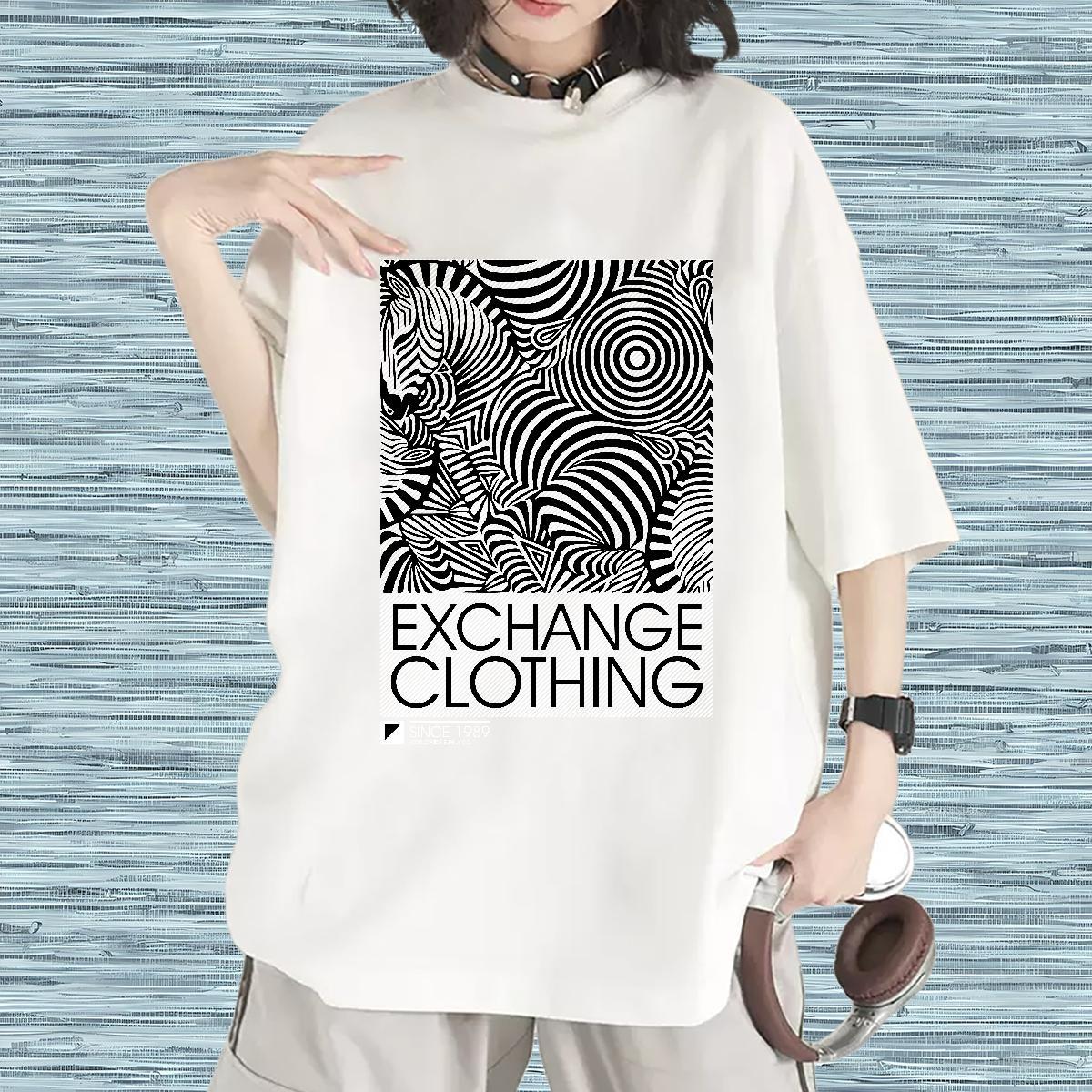 Loose fit T Shirt For Woman O-Neck Short Sleeve Women Tees DIY Anime Printed zebra Beach 230g Pure Cotton New Arrival Tops Tees