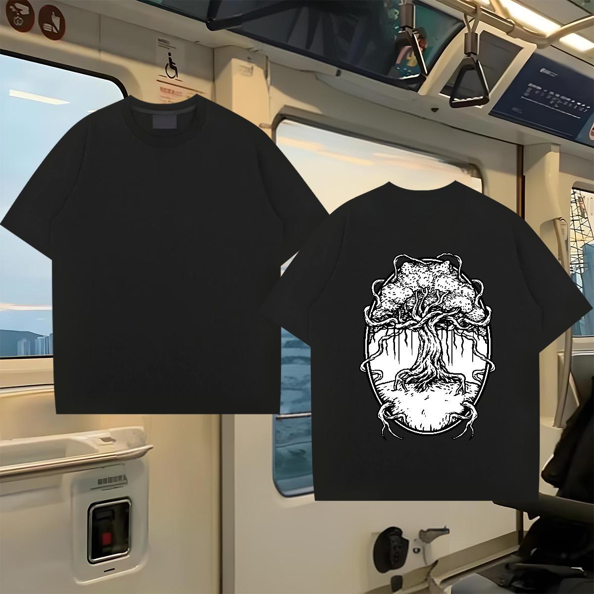 Classic Mens T Shirts 230g Pure Cotton tree Street wear Hip Hop Tops Tees Short Sleeve Soft Cool Design Men Tshirts Black Oversized