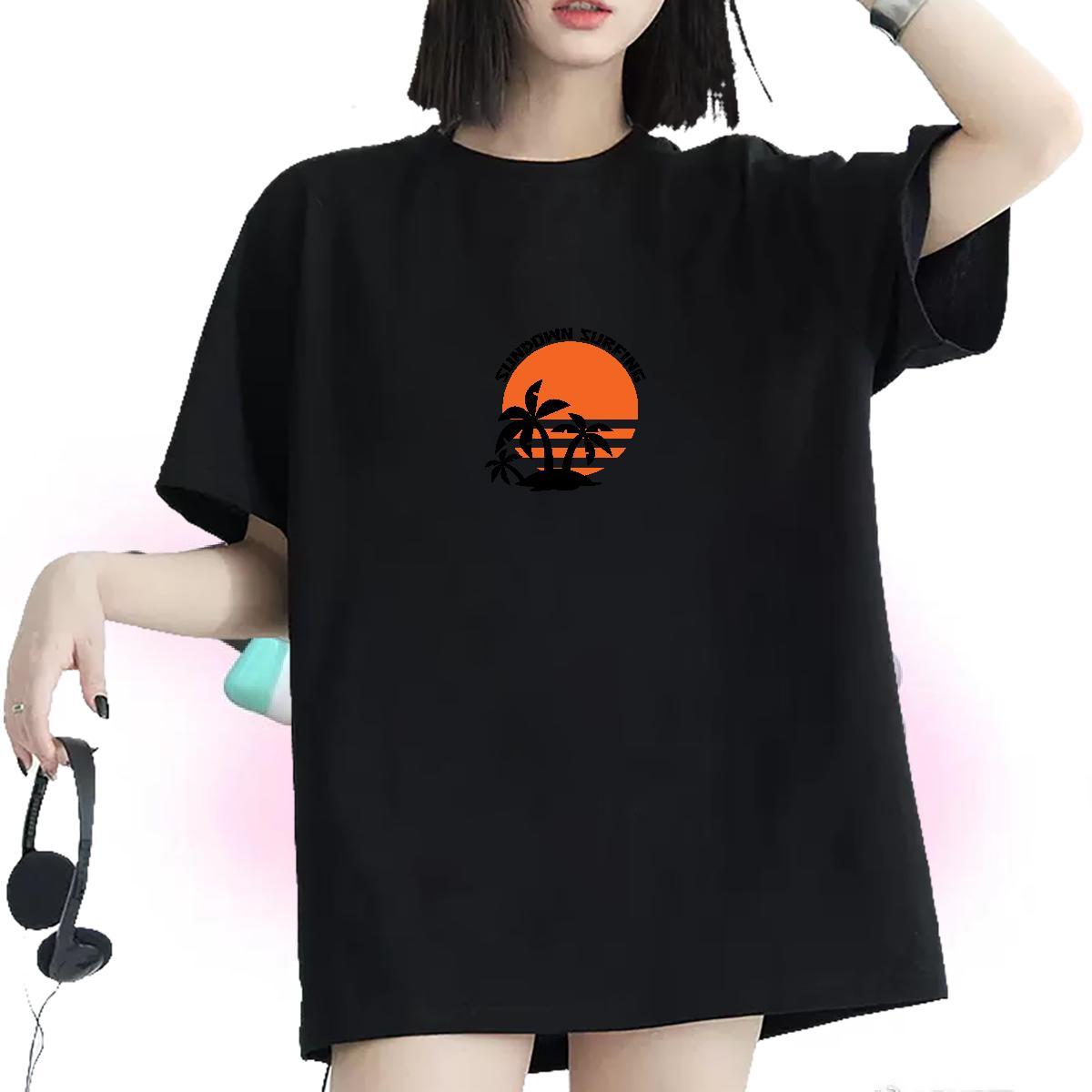 Wholesale Woman T Shirts Breathable Soft Unisex Tshirts Cartoon Floral Printing sun Street Casual 230g 100% Cotton Fashion Casual Clothings