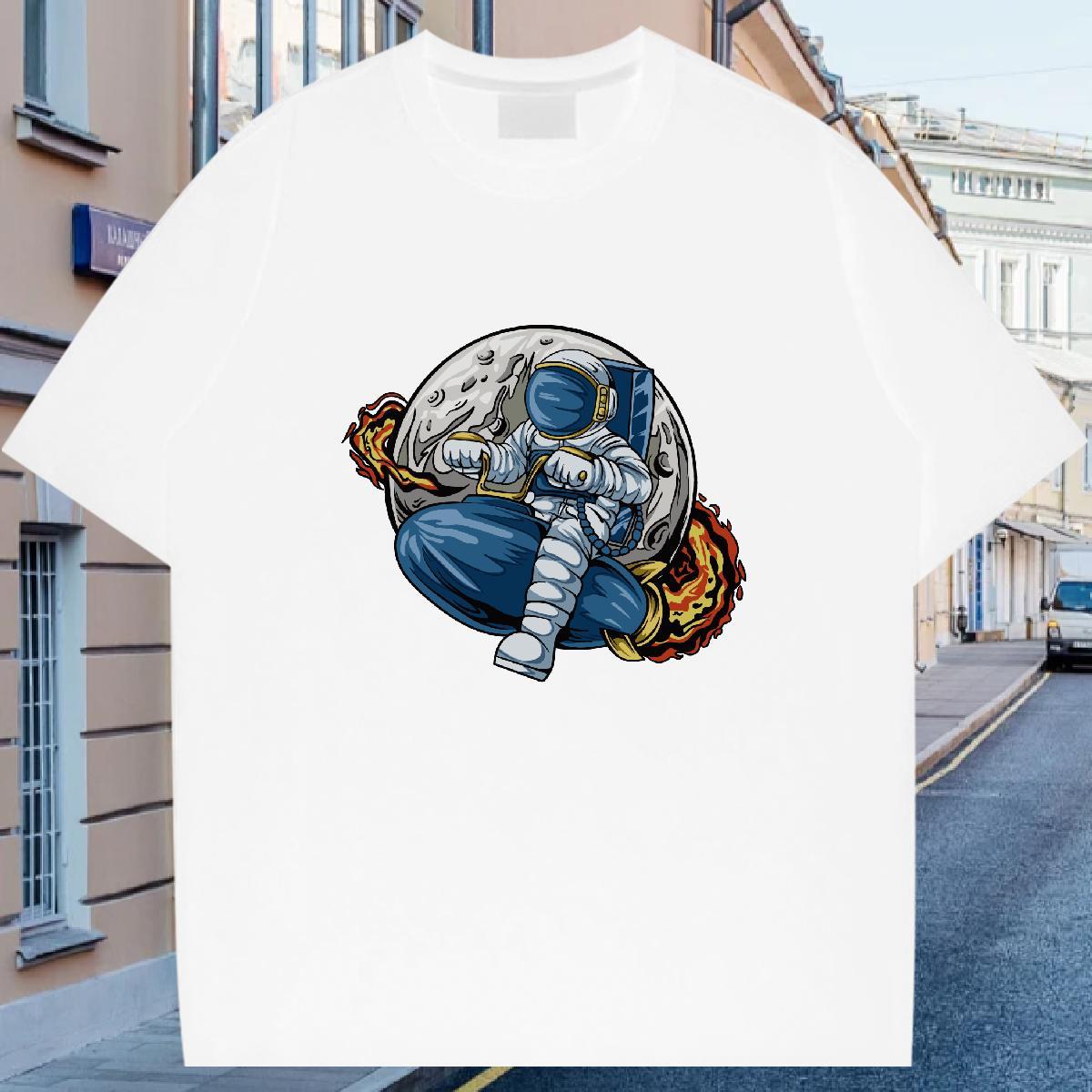 T Shirt For Man 100% Cotton 230g universe Casual Beach Short Sleeve O-Neck Custom Print Oversized Men Tops Tees Fashion Casual Brand Tshirts