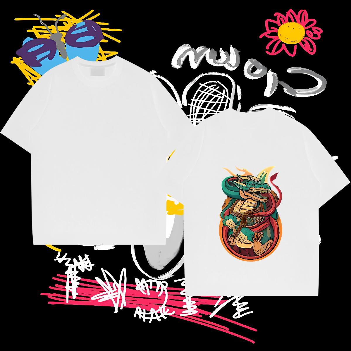 New Arrival Men T Shirts 230g Pure Cotton dinosaur Street wear Hip Hop Tshirts Short Sleeve O-Neck Classic Men Clothes T-Shirt Black White