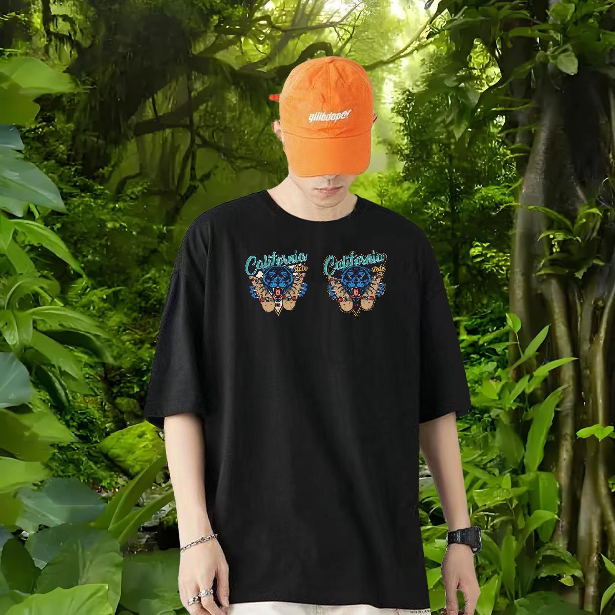 Stylist T-Shirts 230g Pure Cotton leopard High Street Hip Hop Tshirts O Neck Short Sleeves TOP Quality Mens Tshirts Custom Cartoon