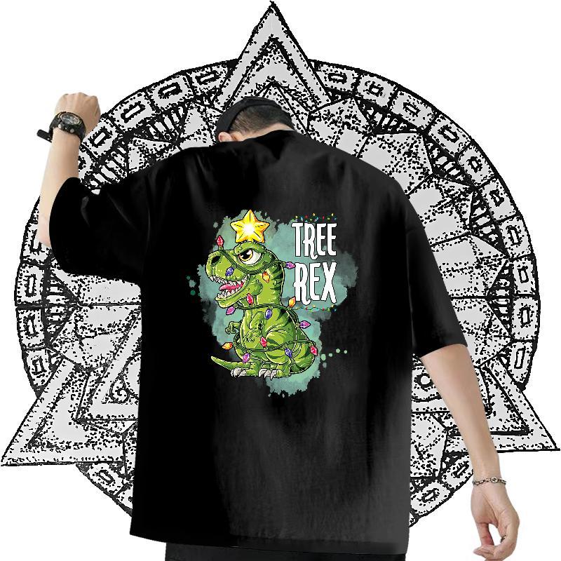 2024 New Mens T Shirts 100% Cotton 230g dinosaur Anime Printing Street Clothings Breathable Loose Men Tops Tees Custom Big Size
