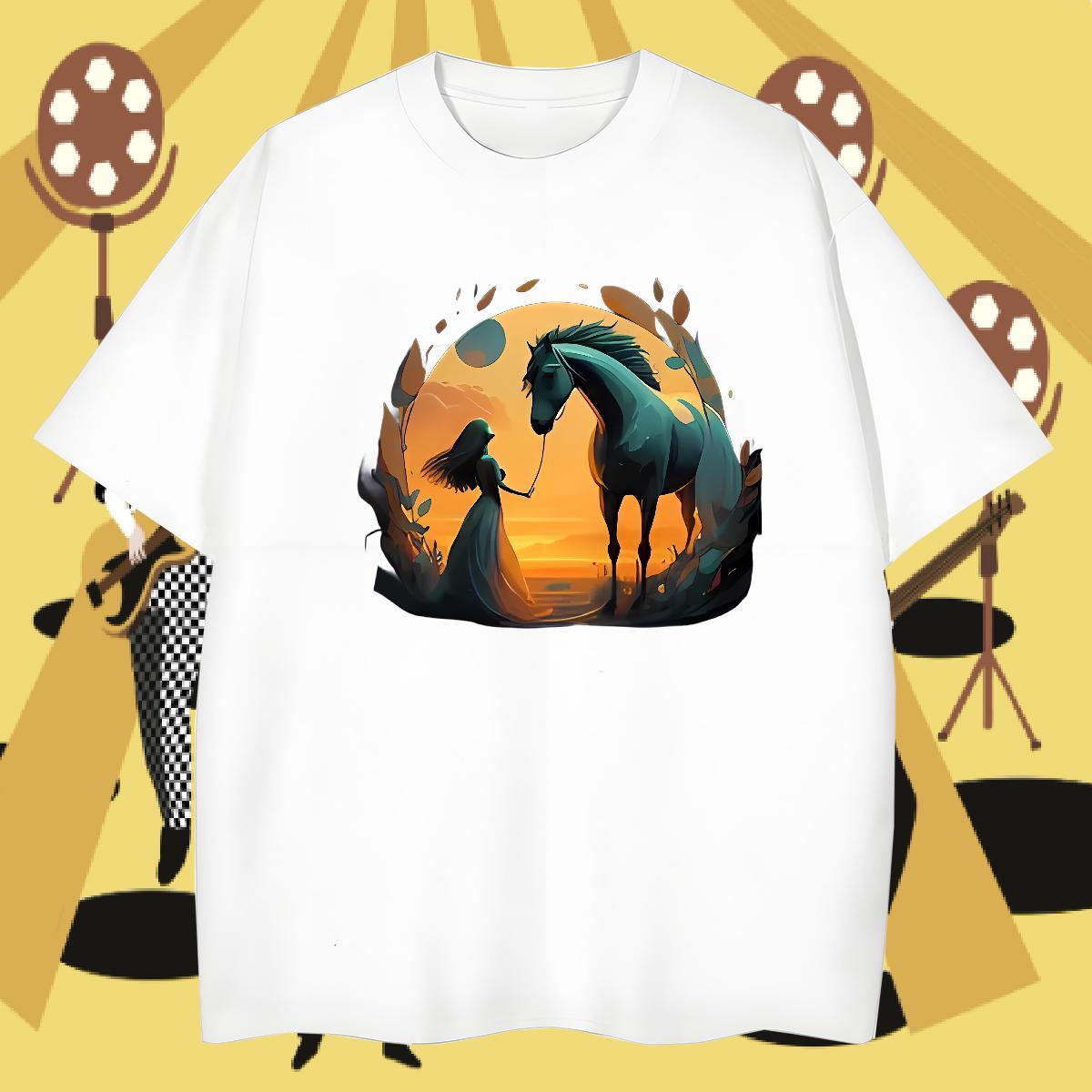 Stylist Mens T Shirts 100% Cotton 230g horse Daily Wear Tees Breathable Crew Neck Popular Men Tees Oversized 3XL 4XL