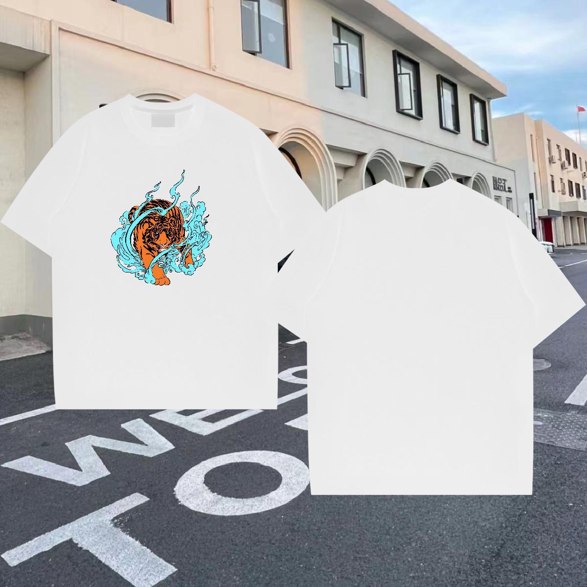 Stylist T Shirt For Man 230g 100% Cotton tiger High Street Hip Hop Wear Short Sleeve Soft TOP Quality Men Clothes T-Shirt Custom Printed