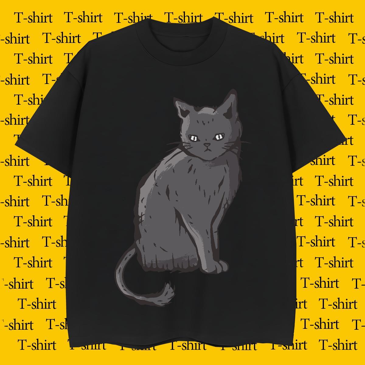 Fashion Casual Man T Shirts 230g 100% Cotton cat High Street Hip Hop Tops Tees Breathable Crew Neck Unisex Couples T Shirts Custom Big Size