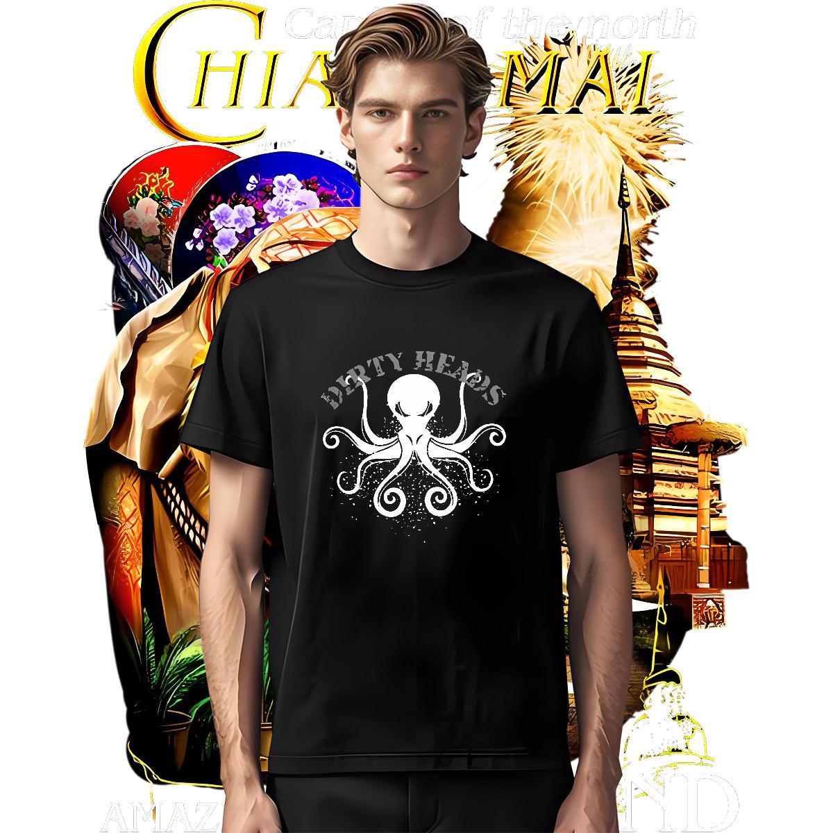 Designer Men Clothes T-Shirt 230g Pure Cotton octopus Man T Shirts Daily Outfit Breathable Short Sleeve Graphic Free Shipping Tee Shirt