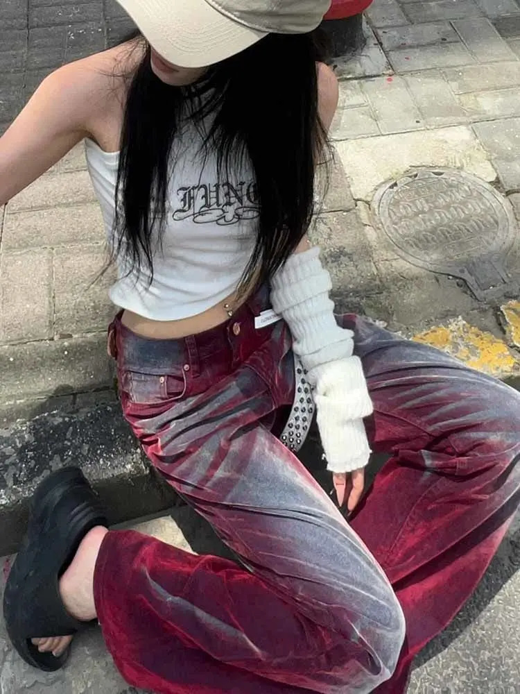 Trendy Street Straight Wide Leg Pants Fashion High Street Baggy Jeans Harajuku Style Hip Hop Y2k Trousers Y2k Pants Streetwear 240806