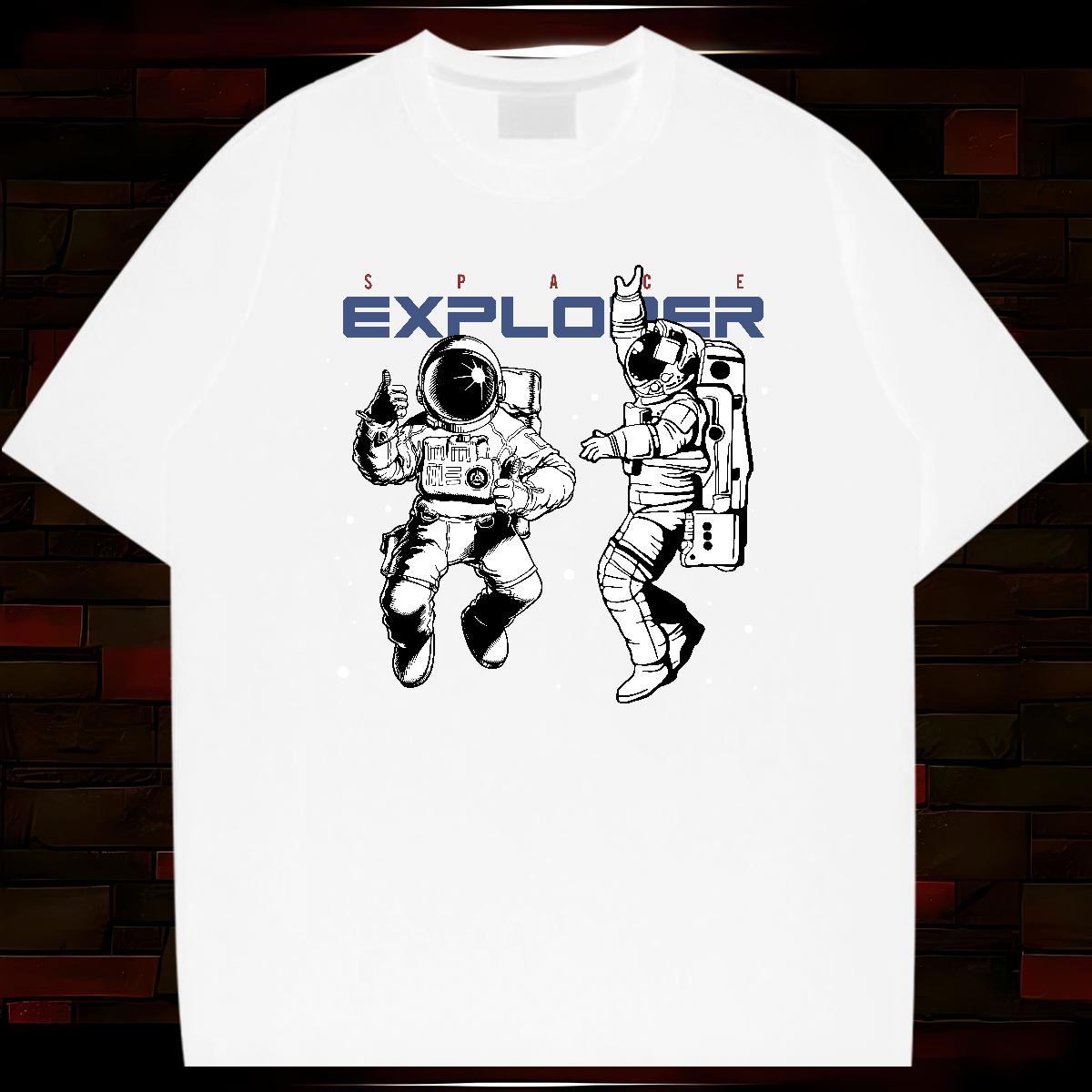 T-Shirts for Men 100% Cotton 230g spaceman Sports Casual Breathable Soft Plus Size Custom Men Tops Tees Fashion High Quality Wear