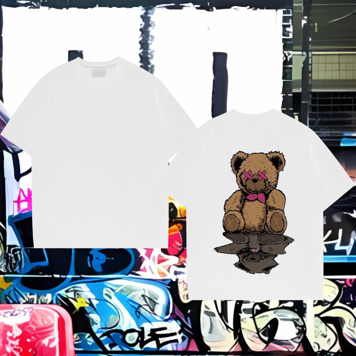 Fashion New T shirt 230g Pure Cotton bear Anime Printing Street Tees Crew Neck Breathable Cool Design Men Tshirts Oversized 4XL
