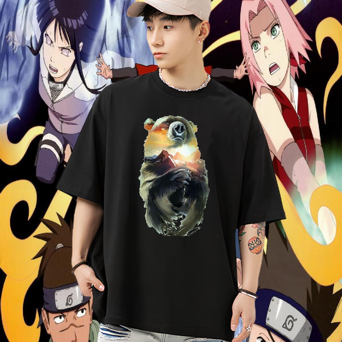 2024 Designer T Shirts Men 230g 100% Cotton bear High Street Hip Hop Tees Short Sleeve O-Neck Unisex Men Tops Tees Custom Print Oversized