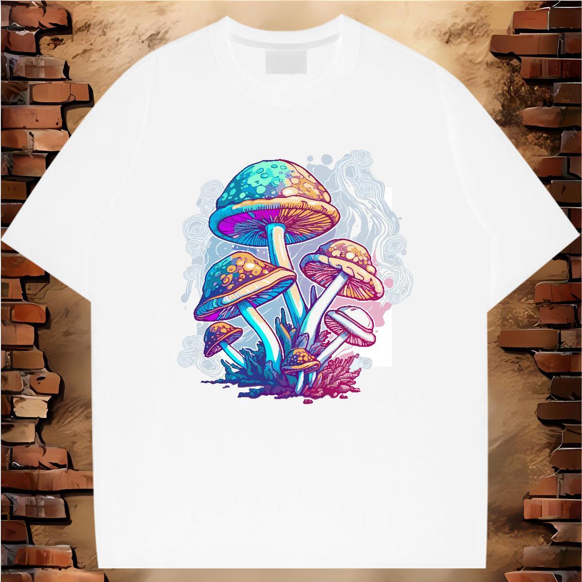 New Designer T-Shirts for Men 230g Pure Cotton mushroom Street wear Hip Hop Polos Breathable Short Sleeve Brand Couples T Shirts Plus Size Custom