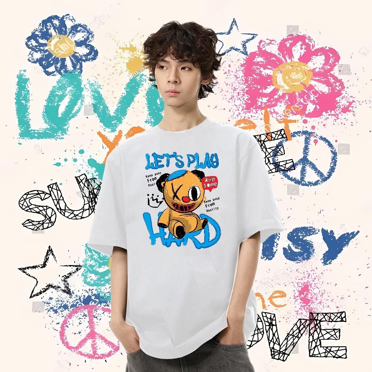 2024 Designer T-Shirts for Men 100% Cotton 230g bear Hip Hop Tops Crew Neck Loose Tshirts Oversized 4XL
