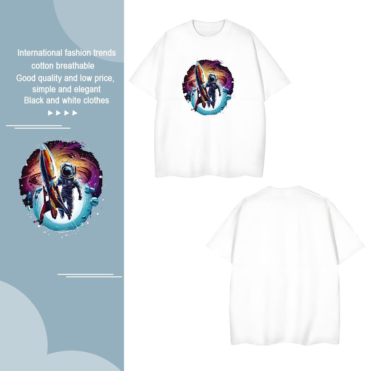 Mens T Shirts 230g Pure Cotton universe Casual Beach Breathable Short Sleeve Black Oversized Couples T Shirts Custom Loose Tshirts