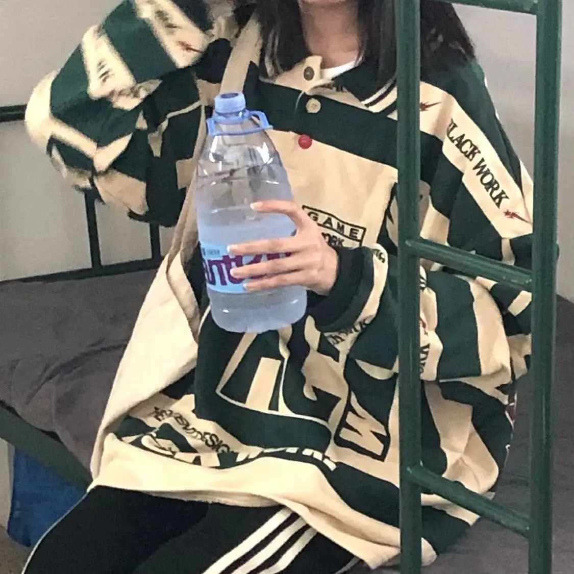 Spring and Autumn Suit for Female Students Korean Style Loose POLO Shirt Thin Printed Sweatshirt women clothing y2k tops emo 240806