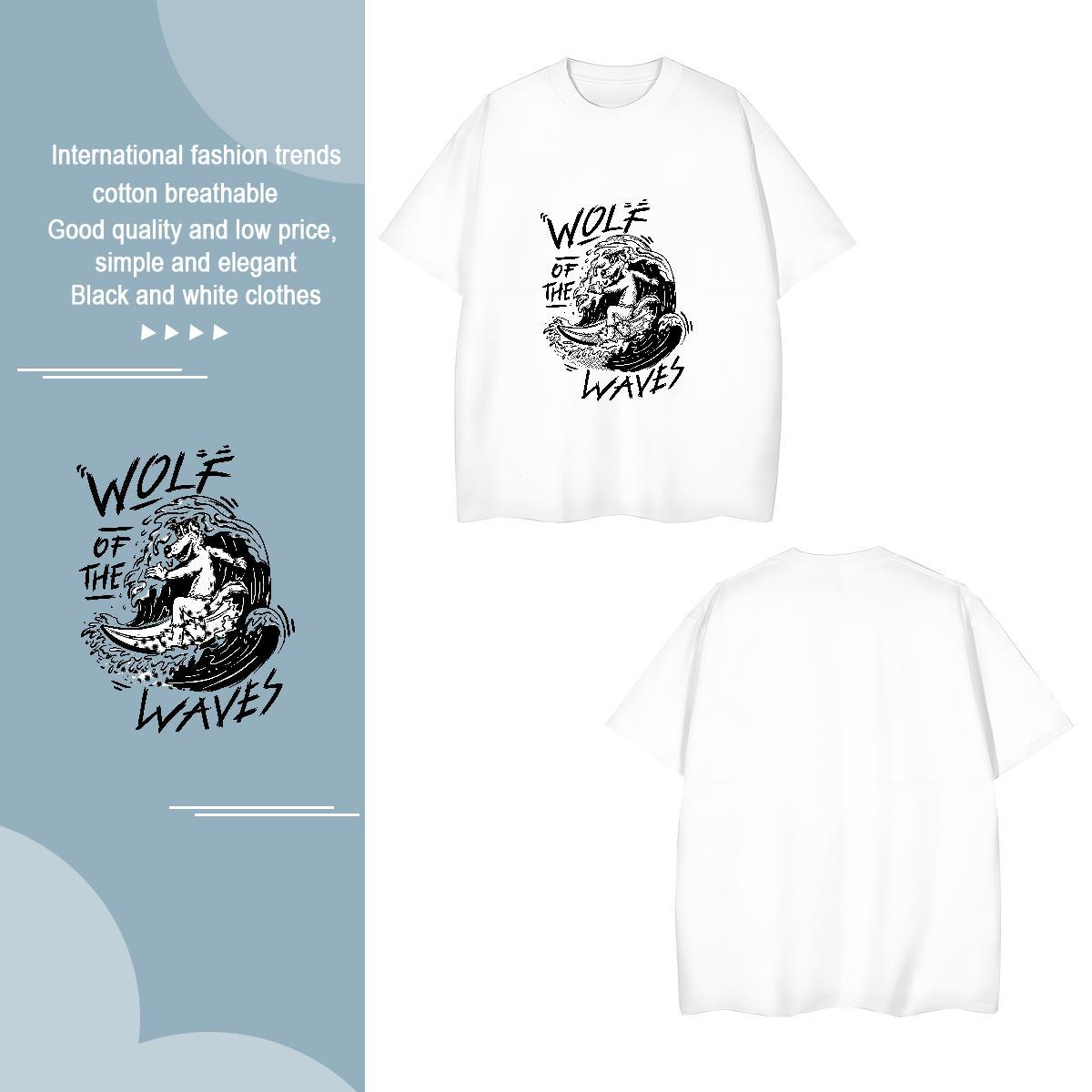 T Shirt For Man 230g Pure Cotton wolf Sport Breathable Crew Neck Oversized Couples T Shirts Free Shipping Unisex Top Tees