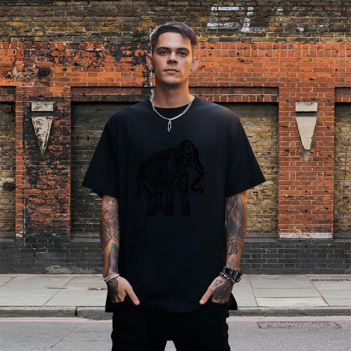 Loose Couples T Shirts 230g 100% Cotton Elephant Men T Shirts Hip Hop Street Breathable Crew Neck DIY Anime 2024 New Tops